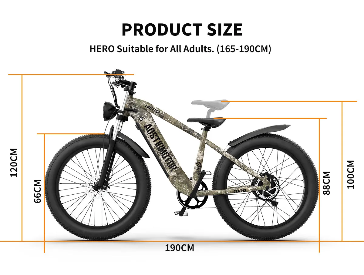 Aostirmotor HERO 1000W 52V Off-Road Fat Tire Electric Bike