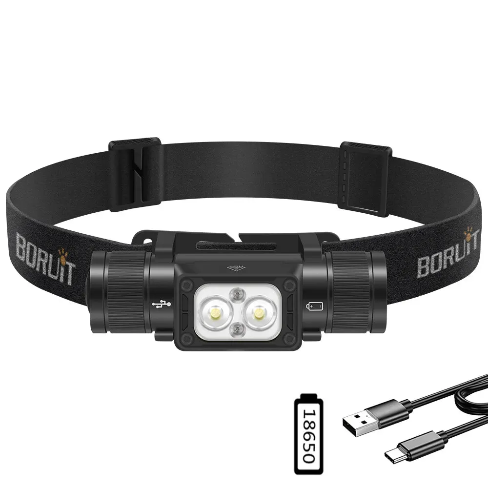 BORUiT HP340 Powerful LED Headlamp Type-C Rechargesble Headlight Waterproof Camping Fishing Head Torch Emergency 18650 Lantern