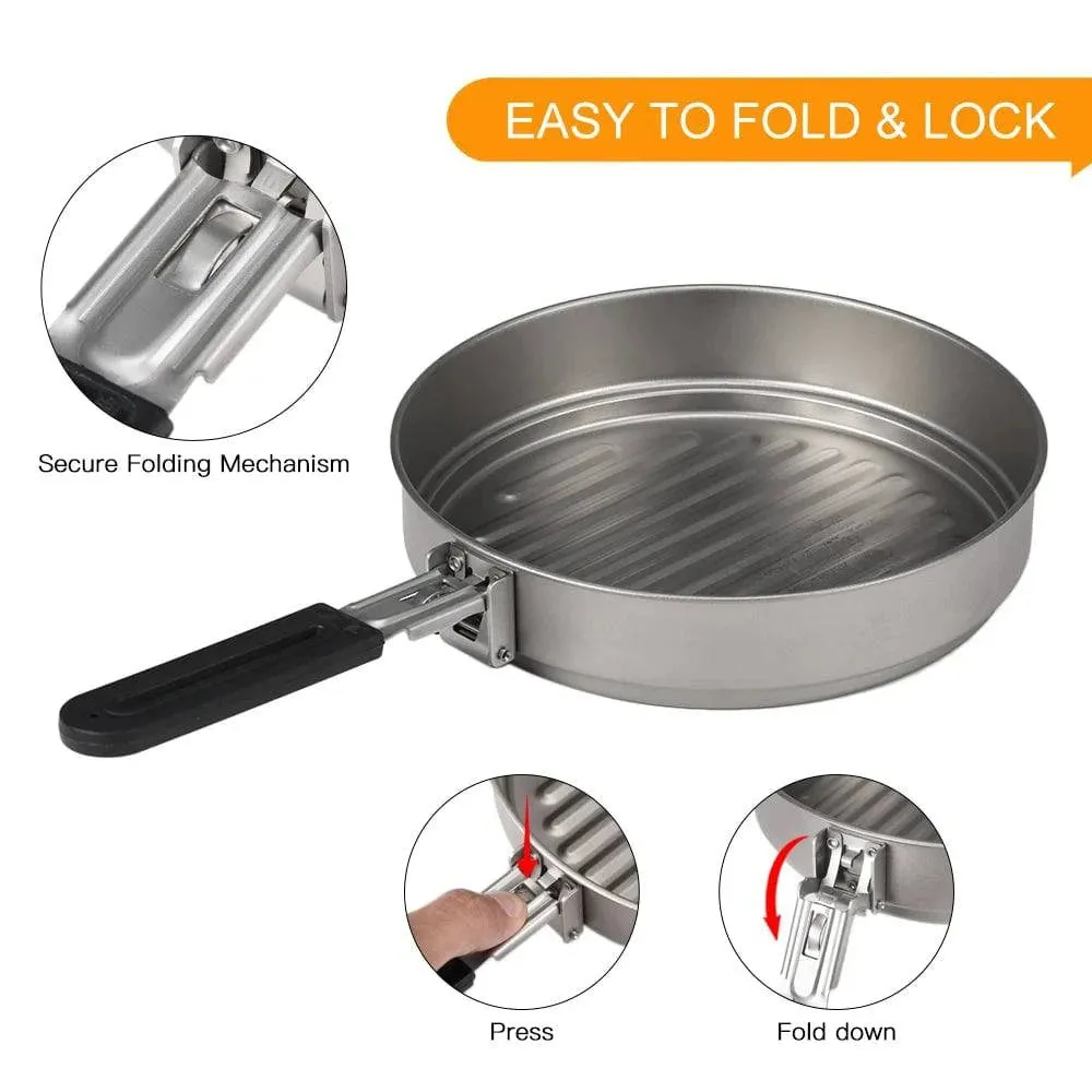 Camping Pots and Pans Portable Lightweight with Folding Handle for Open Fire Outdoor Cooking Camping Hiking Backpacking