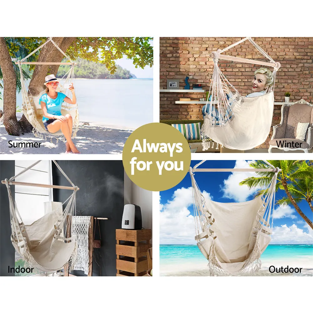 Cream Hanging Hammock Chair Polyester Cotton Outdoor Gardeon