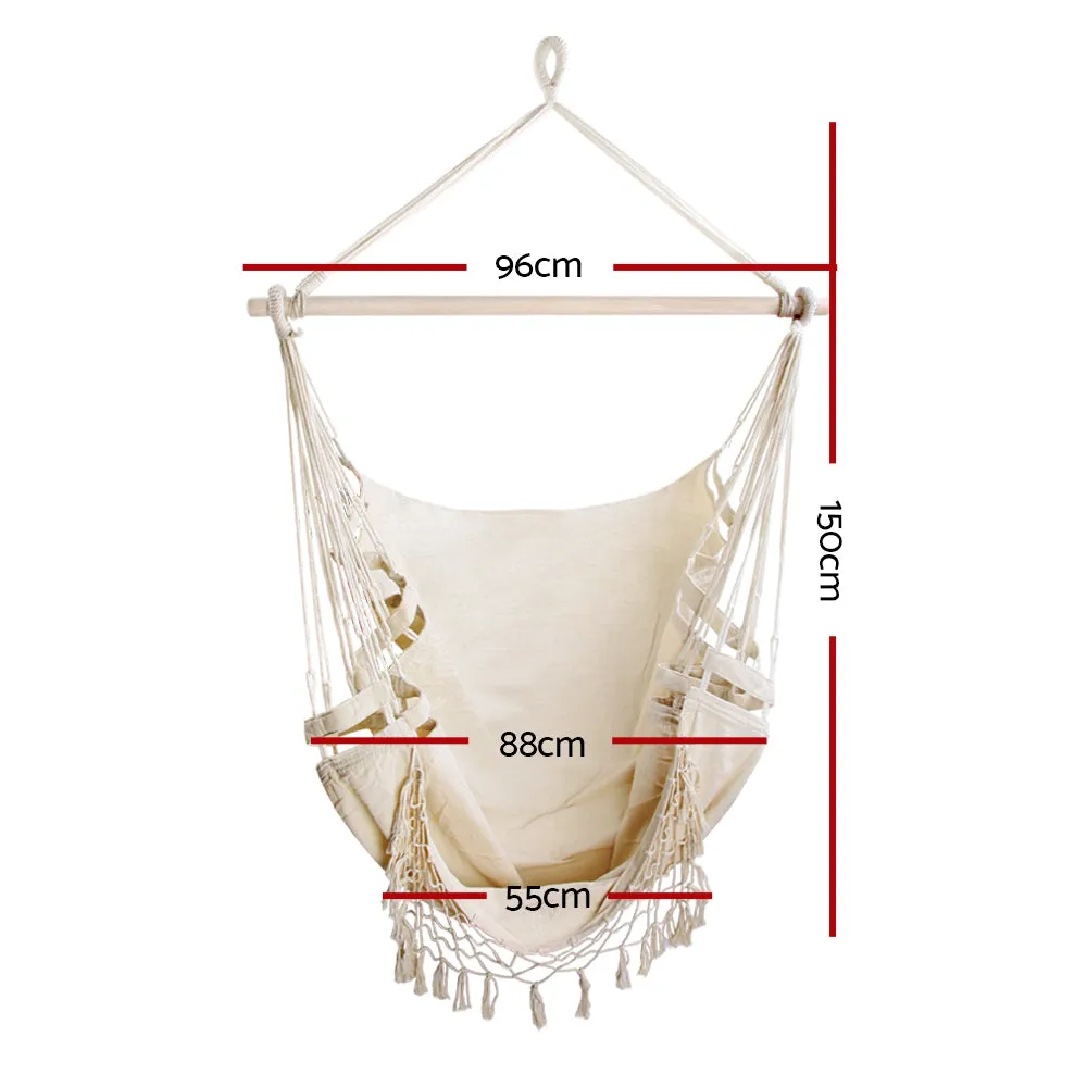 Cream Hanging Hammock Chair Polyester Cotton Outdoor Gardeon