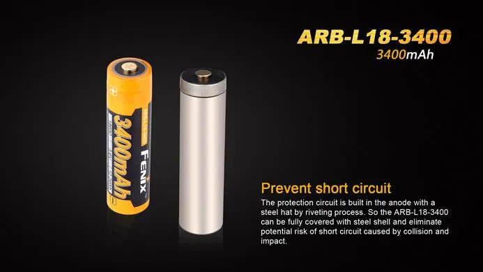 Fenix ARB L18-3400 Protected 3400mAh type 18650 Rechargeable Li-ion Battery for TK75 TK16 P12 TK35 PD35 PD32 TK09 TM26 ARE-X2 ARE-C1 Plus  ARE-C2 and other High Drain Devices