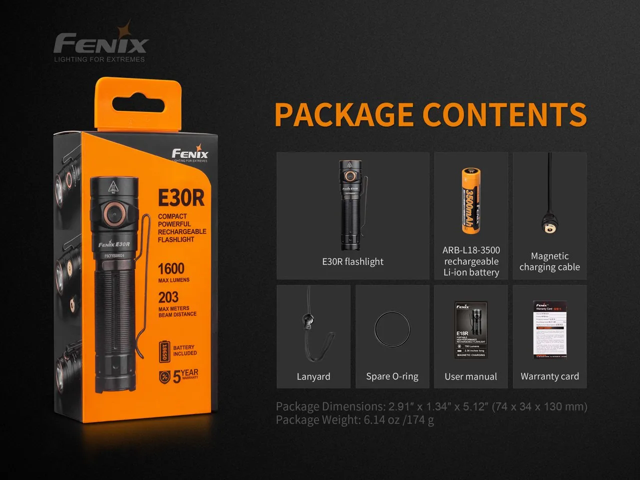 Fenix E30R Luminus SST40 LED Flashlight 1600 Lumens