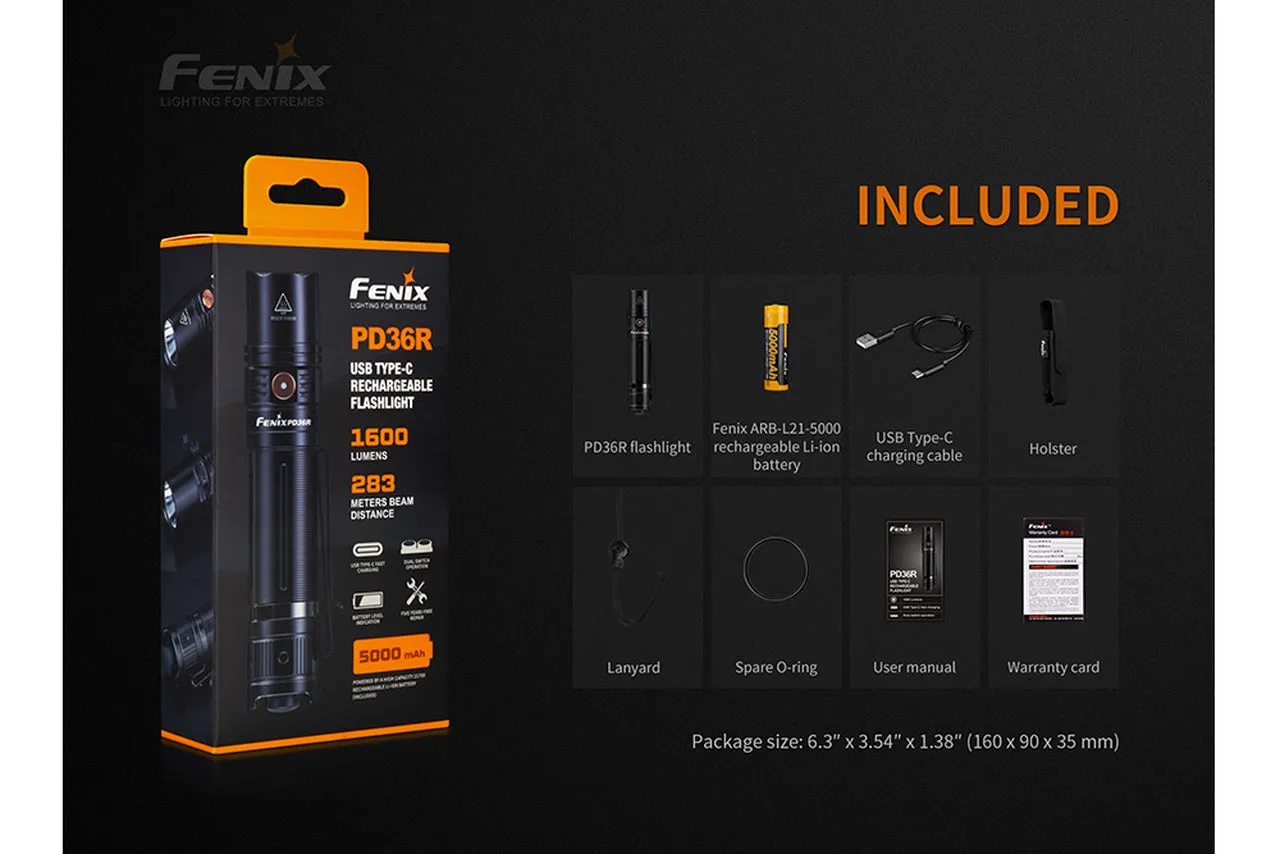 Fenix PD36R 1,600 Lumen USB-C Rechargeable Flashlight 1 x 21700 Battery