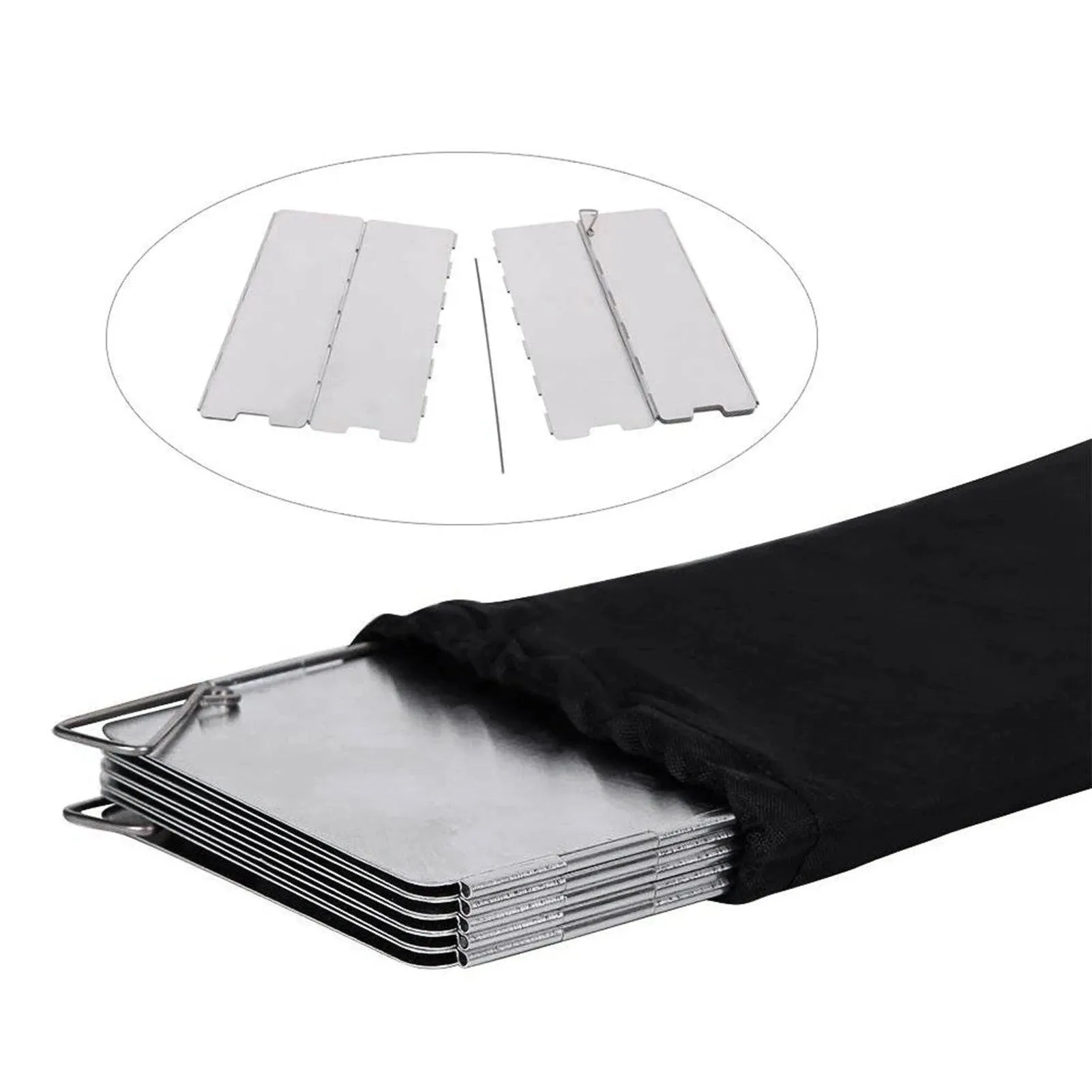 Folding Stove Windscreen 10 Plates Aluminum Camping Cooker Stove Windshield Removable Plates with Storage Bag