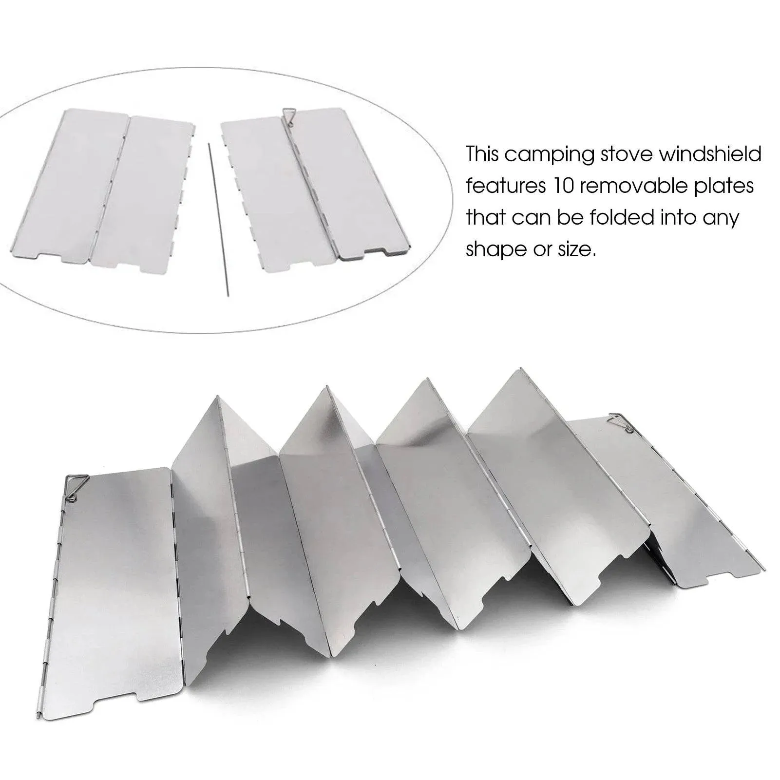 Folding Stove Windscreen 10 Plates Aluminum Camping Cooker Stove Windshield Removable Plates with Storage Bag