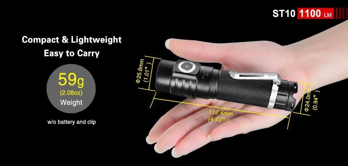 Klarus - 1100 Lumens USB Rechargeable Compact LED Outdoor Flashlight - (ST10)