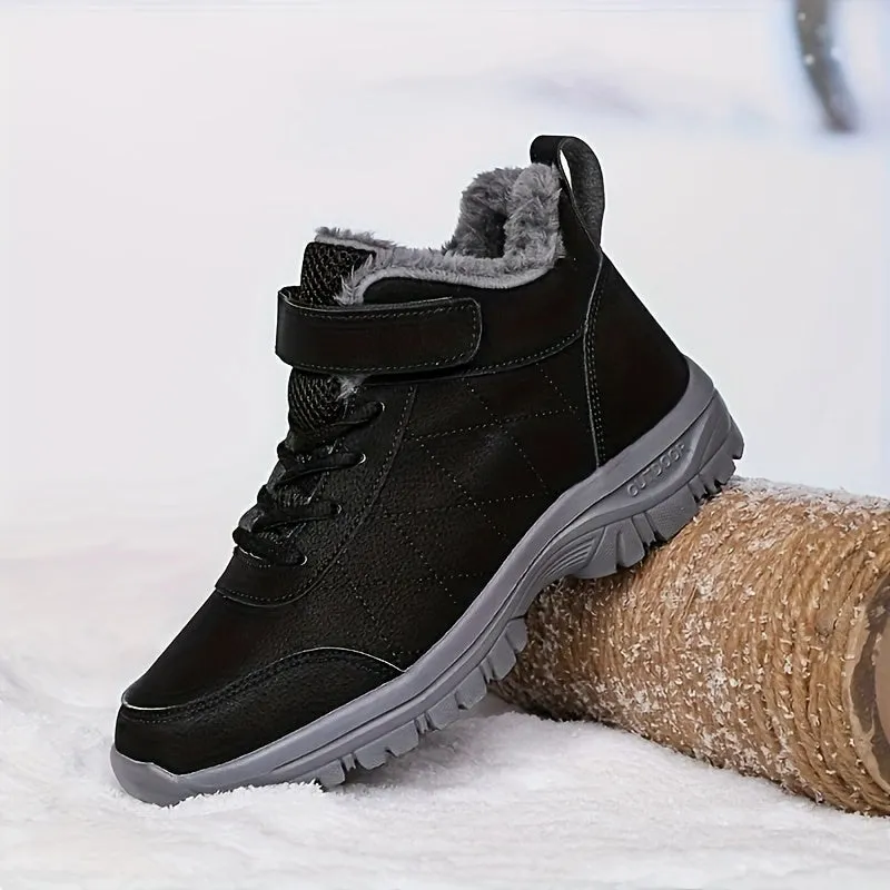 Men's Slip Resistant Snow Boots, Winter Thermal Shoes, Windproof Hiking Boots With Faux Fur Lining