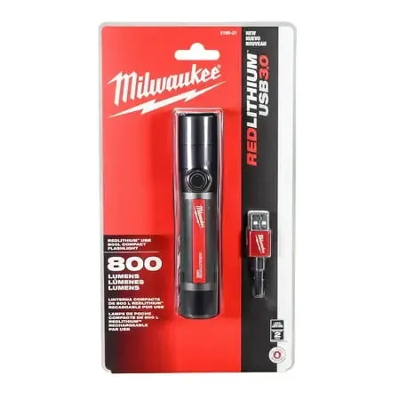 Open Box -  Milwaukee 2160-21 USB Rechargeable 800 Lumens Compact Cordless Flashlight (3 Ah)