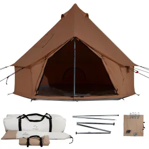 premium Regatta Canvas Bell Tent, 360 Mesh, Sandstone Beige, 13', Water Repellent Glamping Yurt