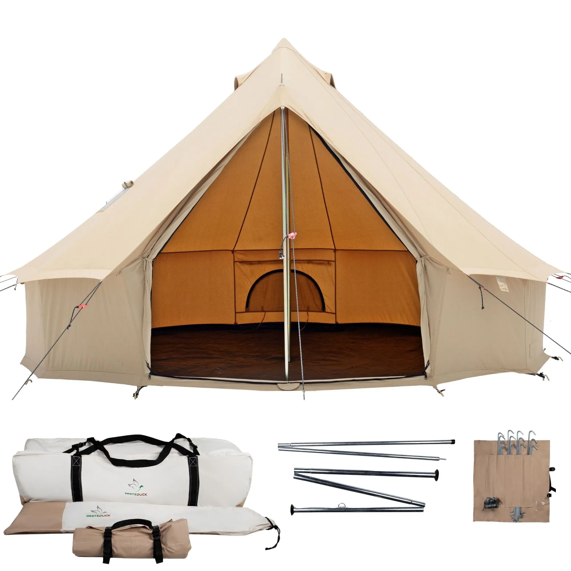 timeless Regatta Canvas Bell Tent, 360 Mesh, Sandstone Beige, 13', Water Repellent Glamping Yurt