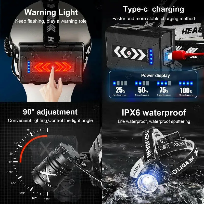 XHP360 Head Lantern USB Ultra Rechargeable Powerful LED Headlamp Super Bright Head Flashlight Outdoor Camping Fishing Head Lamp